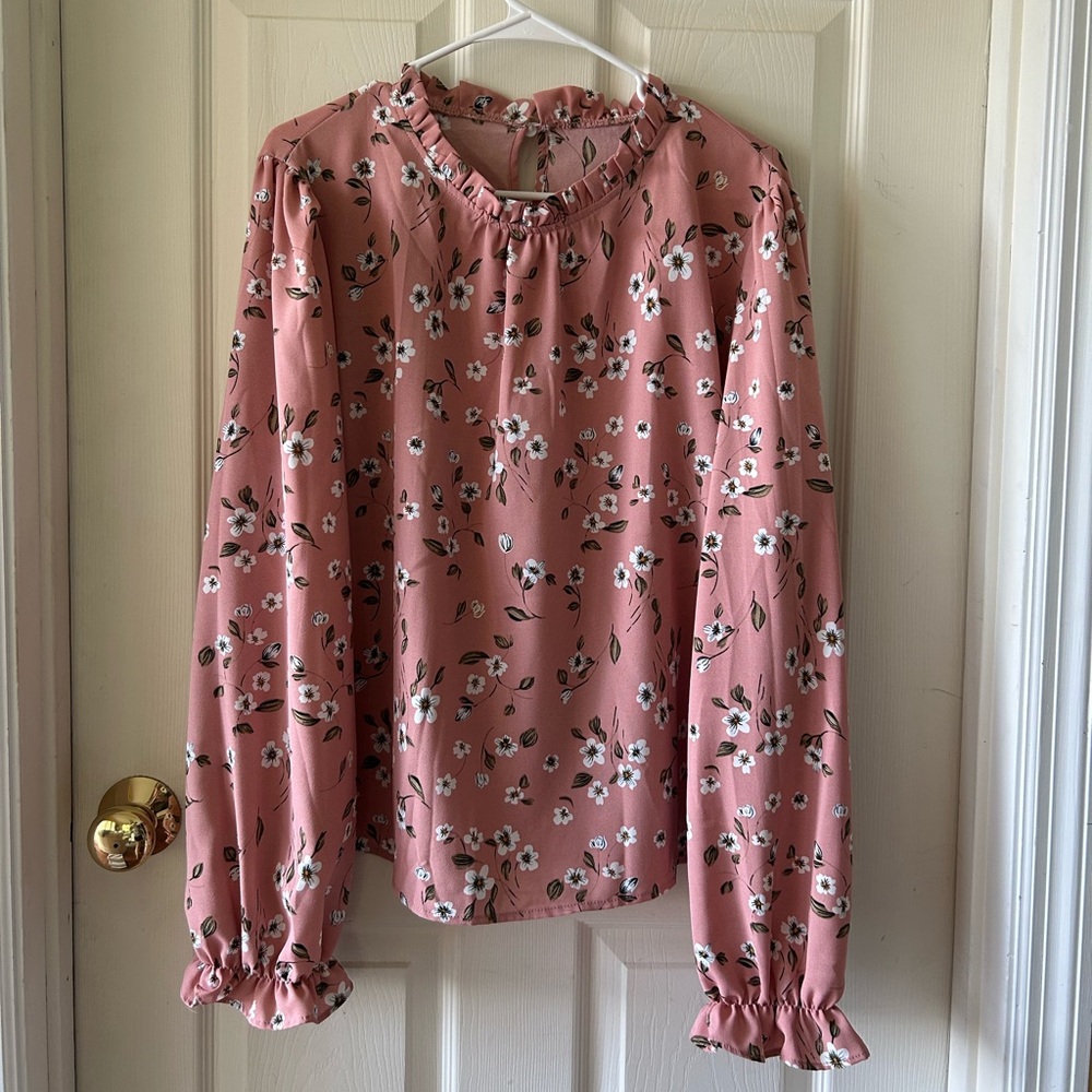 Flounce Sleeve Frill Neck Floral Blouse